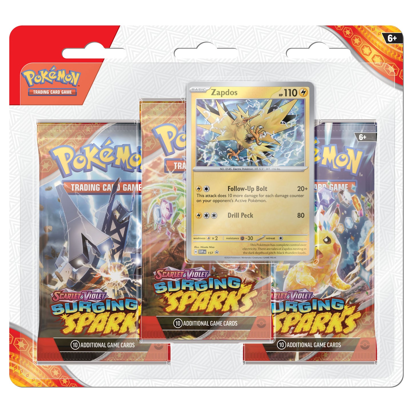 Pokemon Surging Sparks 3 Pack Blister Zapdos Promo SVP157