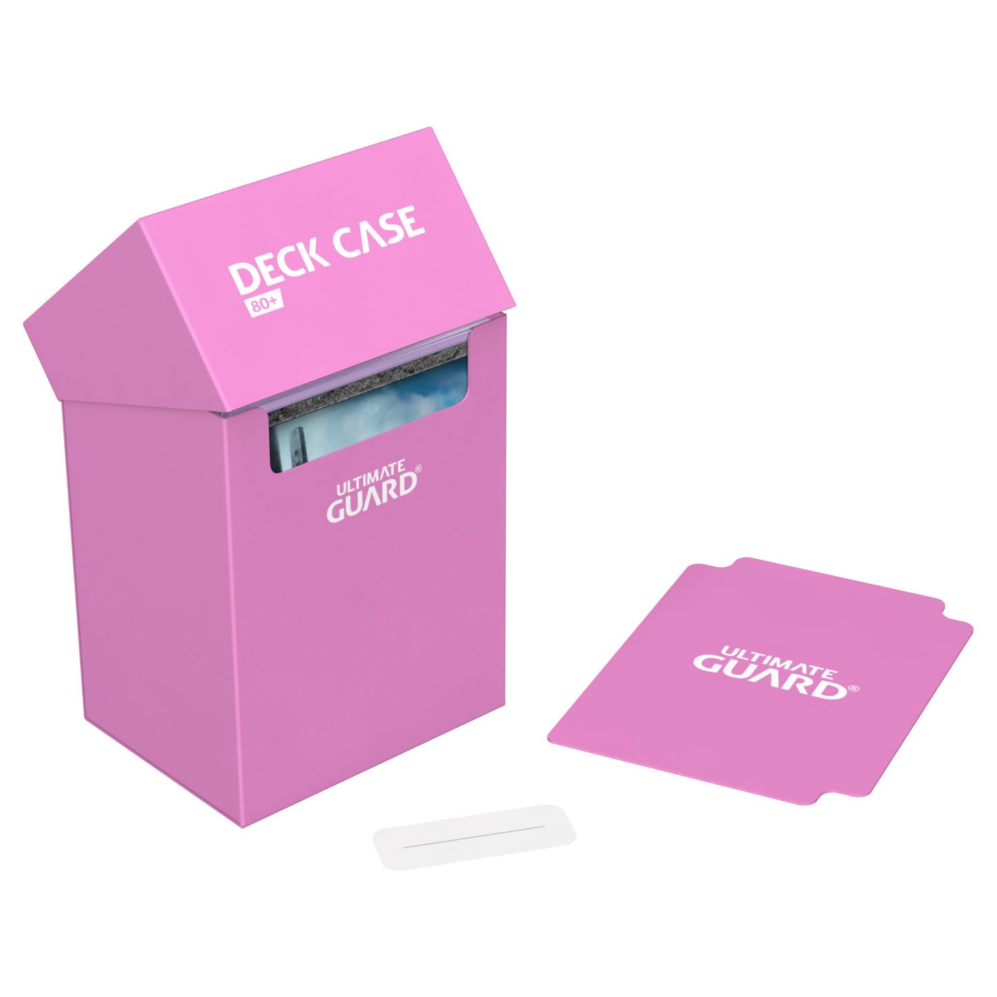 Ultimate Guard 80+ Pink Deck Box with label and divider
