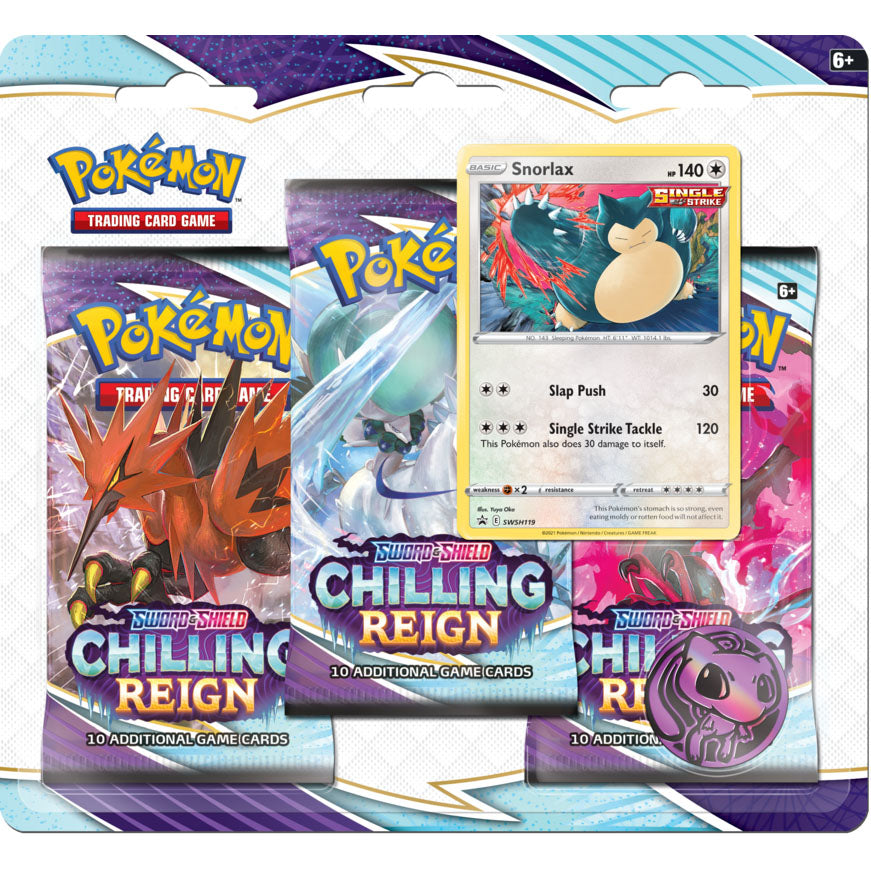 Pokemon Chilling Reign 3 Pack Blister Snorlax Promo SWSH119