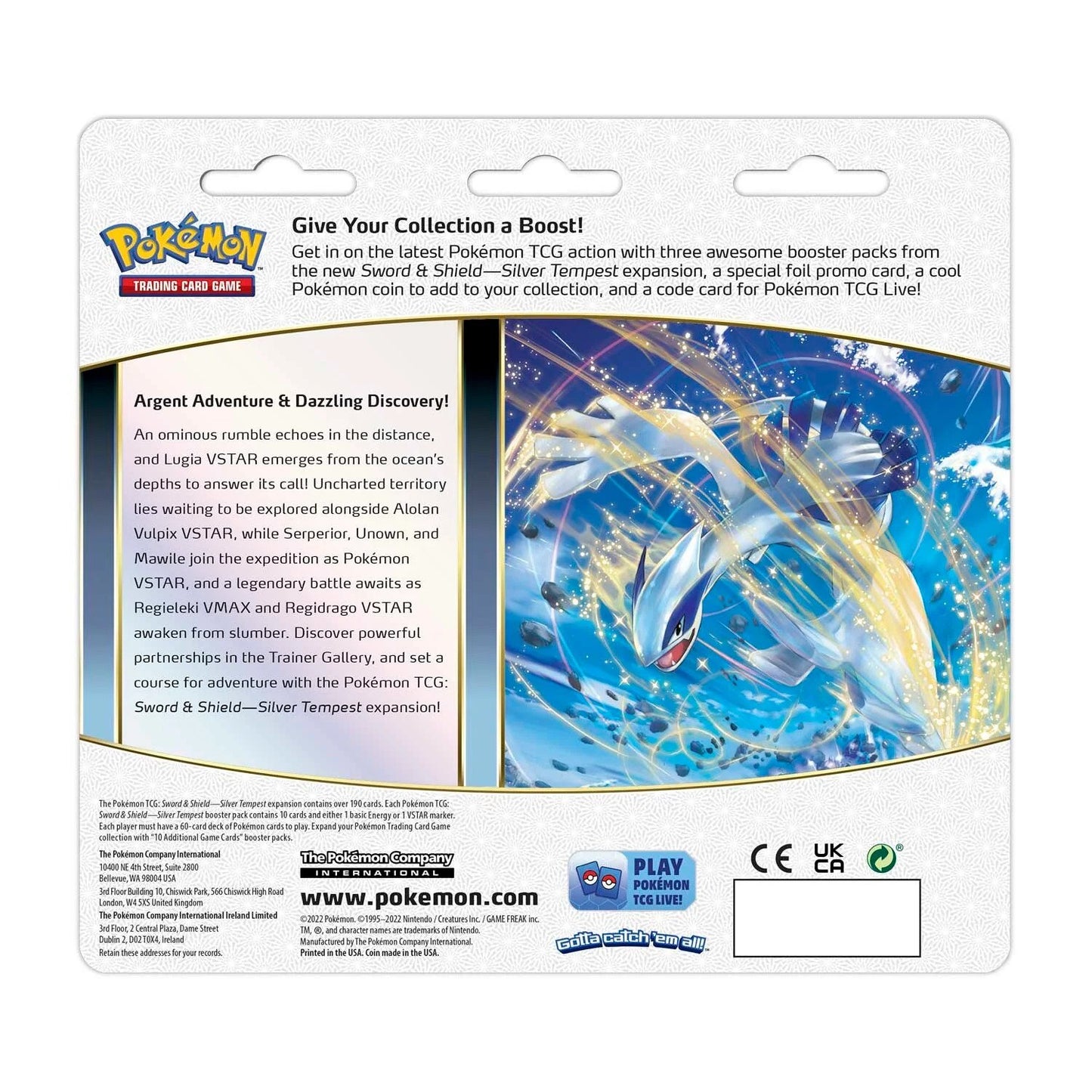 Pokemon TCG Silver Tempest 3 Pack Blister back