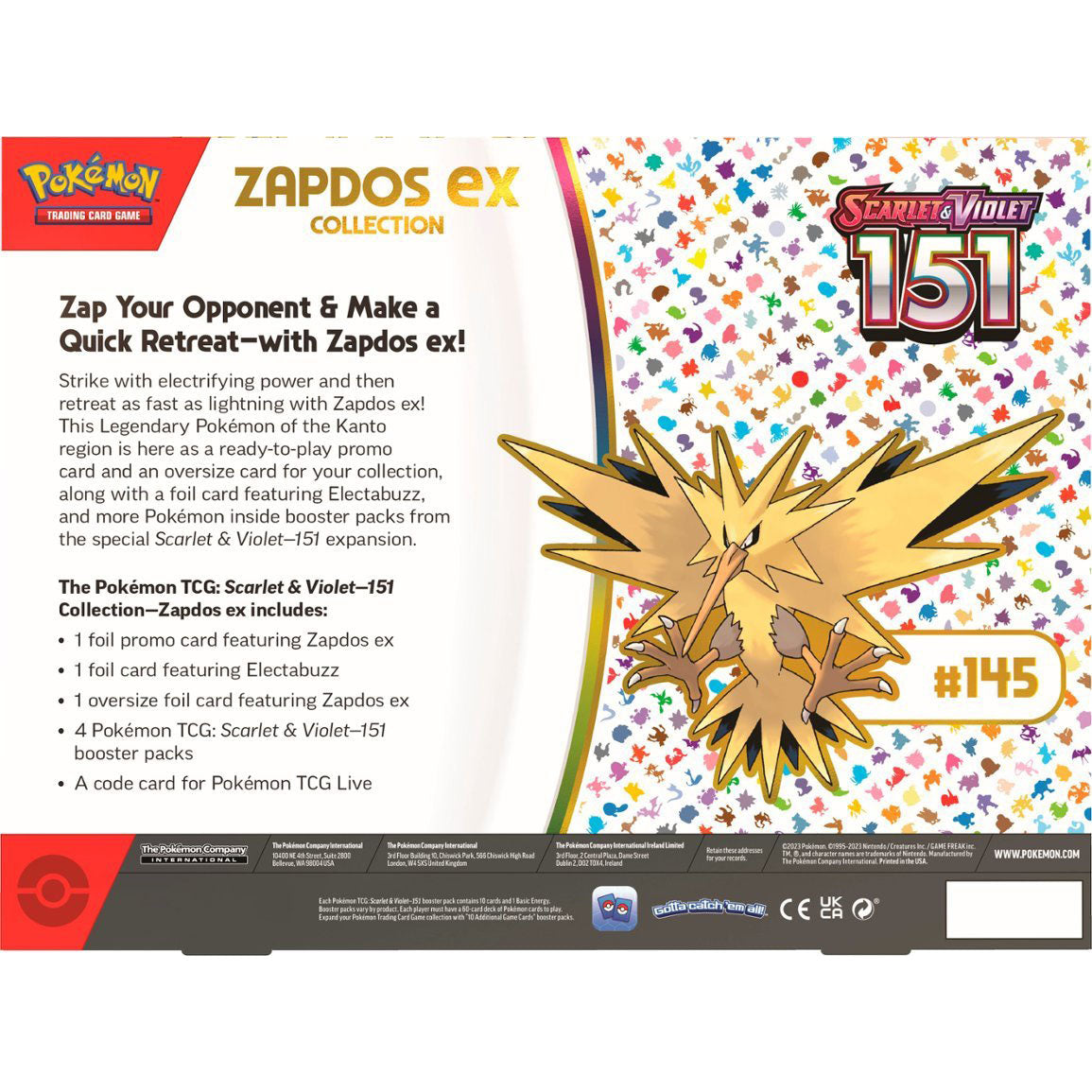 Pokemon 151 Zapdos ex Collection Box back