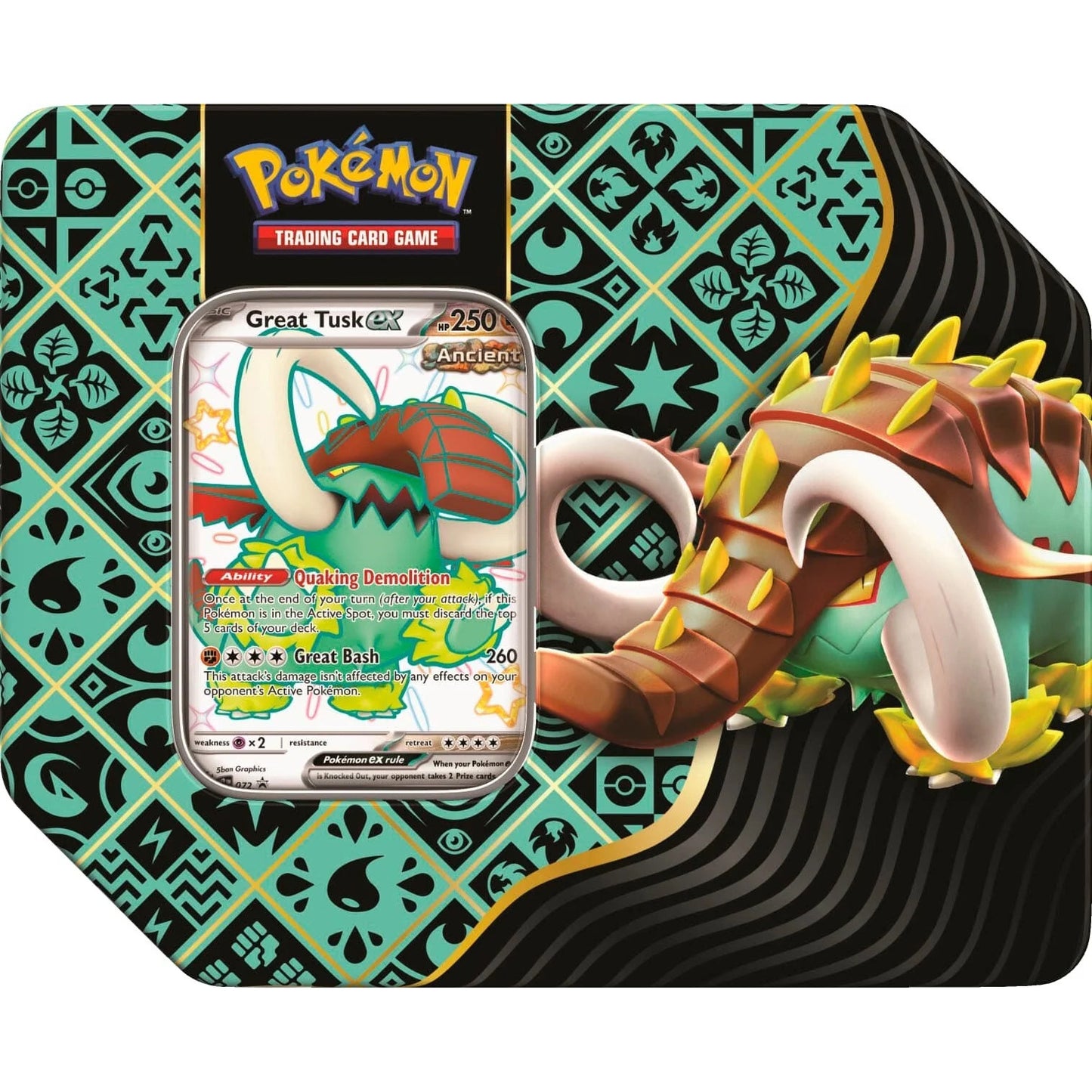 Pokemon Paldean Fates Great Tusk 7" Tin US Size