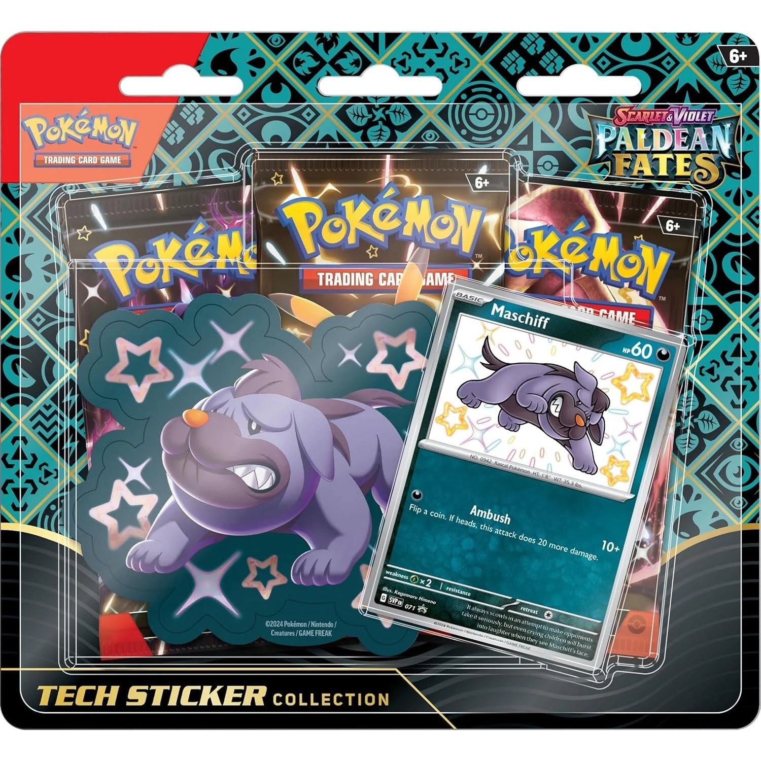 Paldean Fates Maschiff Promo Tech Sticker Collection Blister