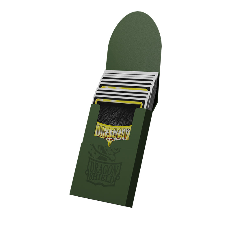 New Dragon Shield Cube Shell Green holds 20 single-sleeved cards or 15 double-sleeved cards